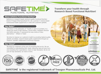 Advertisement for Safetime Functional Nutrition with a family and dog in a park, and product packaging.