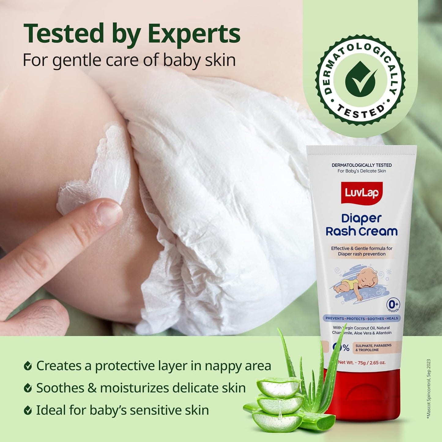 LuvLap Baby Diaper Rash Cream, 75g, Nappy Cream with Aloe Vera, Neem Extract & Provitamin B5, Soothes, Heals & Protects from Irritation, ideal for Newborn Sensitive Skin, Dermatologically Tested