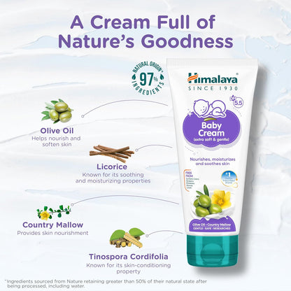 Himalaya Gentle Baby Cream 50ml | No.1 Doctor-Prescribed Brand | Nourishes & Extra Soft Skin | pH 5.5 Formulation | Safe for Newborns