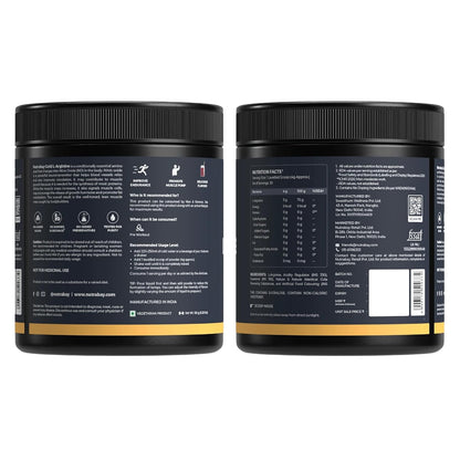 Two black containers with labels on a white background