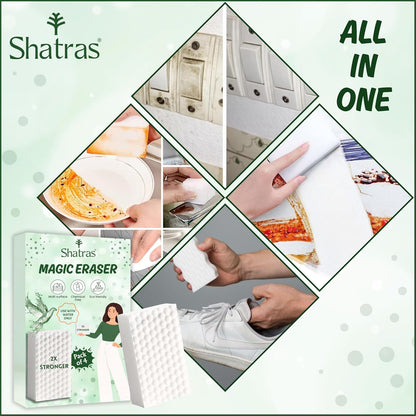 Shatras Magic Eraser Cleaning Sponge – Multipurpose Melamine Foam Stain Remover Foam for Walls, Kitchen, Bathroom, Tiles & Shoes | Just Add Water Stain Remover (Pack of-4)