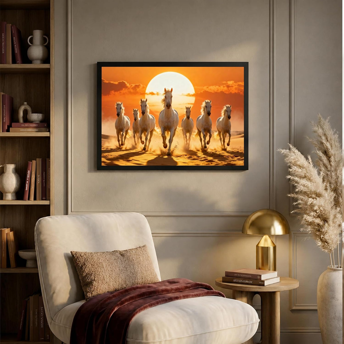 7 Horse Vastu Wall Painting (Landscape Collection) (Natural, Design 16, 48L x 33W cm)