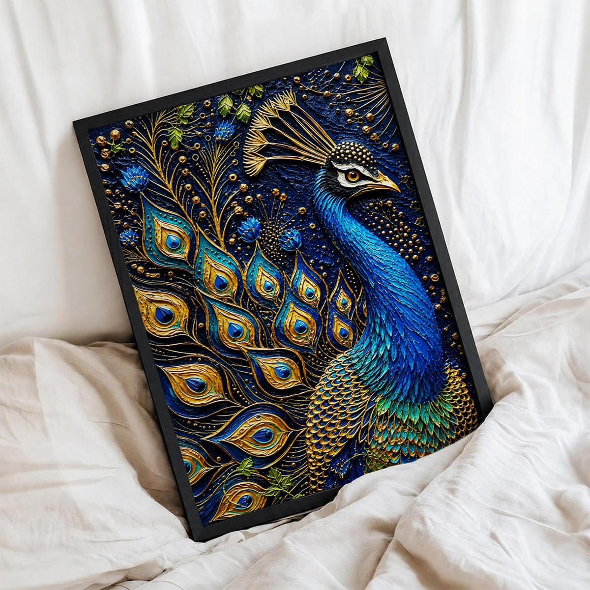 Royal Peacock Framed Wall Art, Black, 10x13 Inches