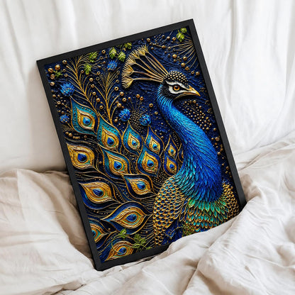 Royal Peacock Framed Wall Art, Black, 10x13 Inches