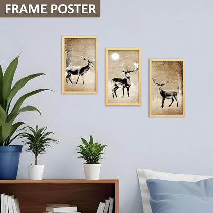 Framed Art Painting For Home, Living Room, Hall | Traditional Paintings With Frame For Home Decor (Deer D5)