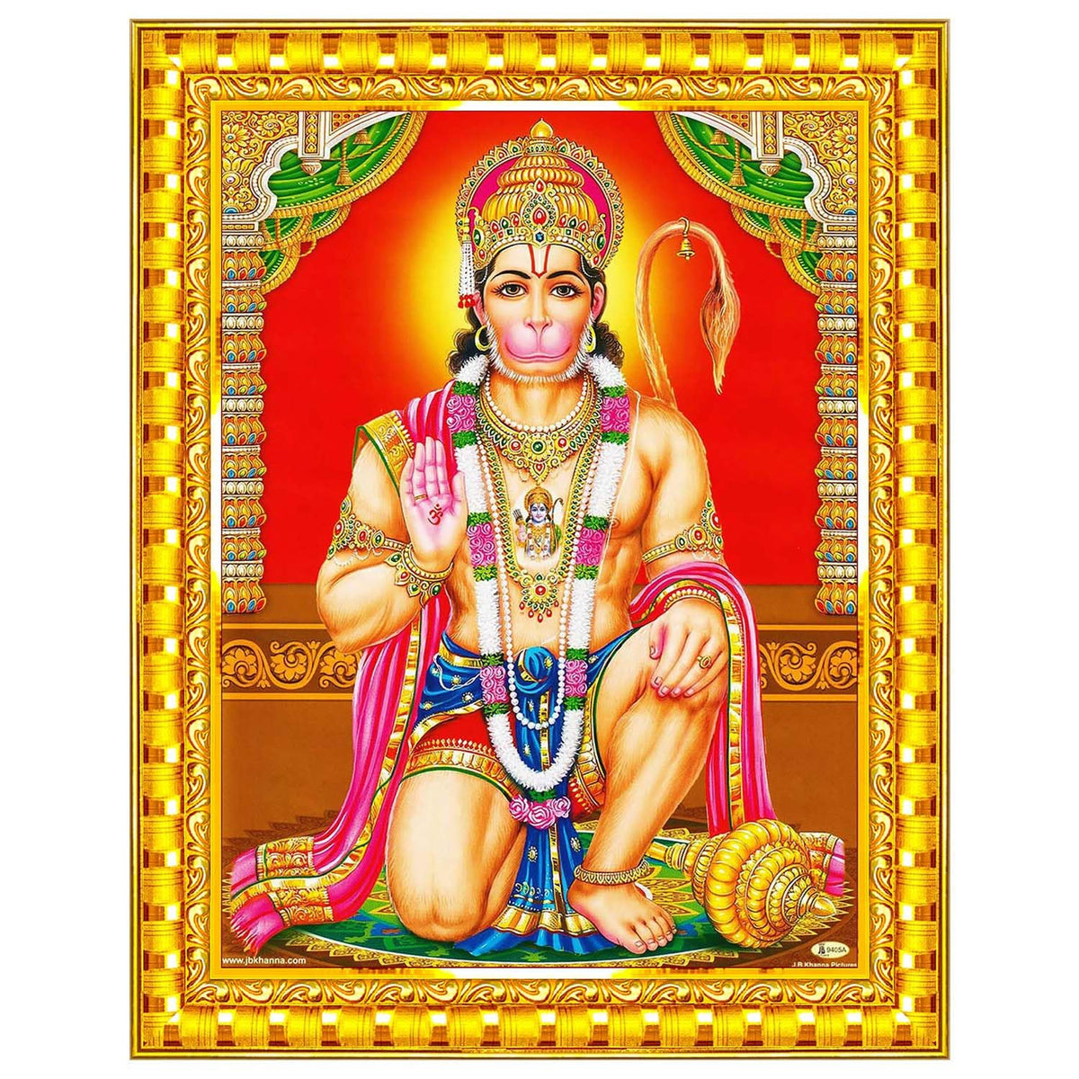 Lord Hanuman Ji Hanumanji Jai Bajrangbali Wall Painting Framed Home Decor (Wood,Acrylic,Gold,Small Size,6x8 Inch) R756S