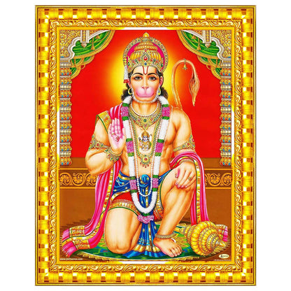 Lord Hanuman Ji Hanumanji Jai Bajrangbali Wall Painting Framed Home Decor (Wood,Acrylic,Gold,Small Size,6x8 Inch) R756S
