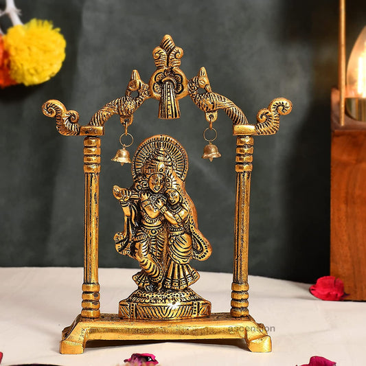 Designer Metal Radha Krishna Idol Couple Showpiece Radha Krishna Idol Murti for Home Décor Idol Showpiece Statue Diwali Home Decoration Items Festive Home Office Gifts,Golden