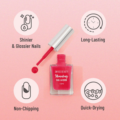 Swiss Beauty Stunning Nail Lacquer | Chip Resistant, Quick drying nail paint | Highly Pigmented with high shine Nail polish | Shade - Crimson Red, 12gm