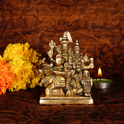 100% Pure Brass Shiv Parivar Murti (8.5 cm) | Shiv Parvati Murti for Car Dashboard, Pooja Room, Home Decor & Office Desk | Shiva Parvati Idol | Mahadev Bholenath Pariwar Statue