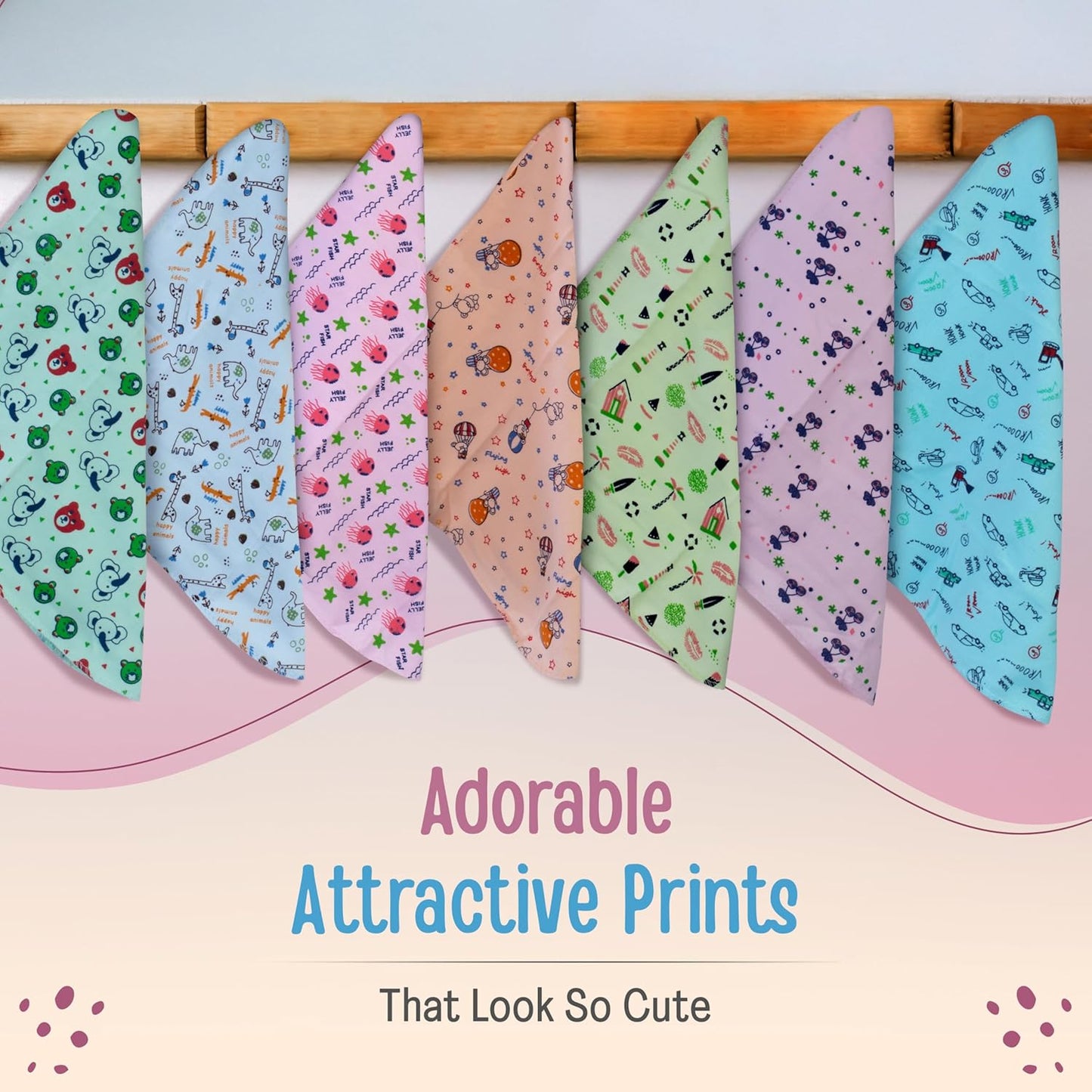 LuvLap Hosiery Cotton Cloth Premium Baby Washcloth for New Born, Washable (30 cm x 30 cm), Reusable, Absorbent, Extra Soft Face Towels/Washcloth for Babies, Starfish Print, Pack of 7 Pcs, Multicolour