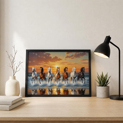 7 Horse Vastu Wall Painting (Landscape Collection) (Natural, Design 24, 48L x 33W cm)