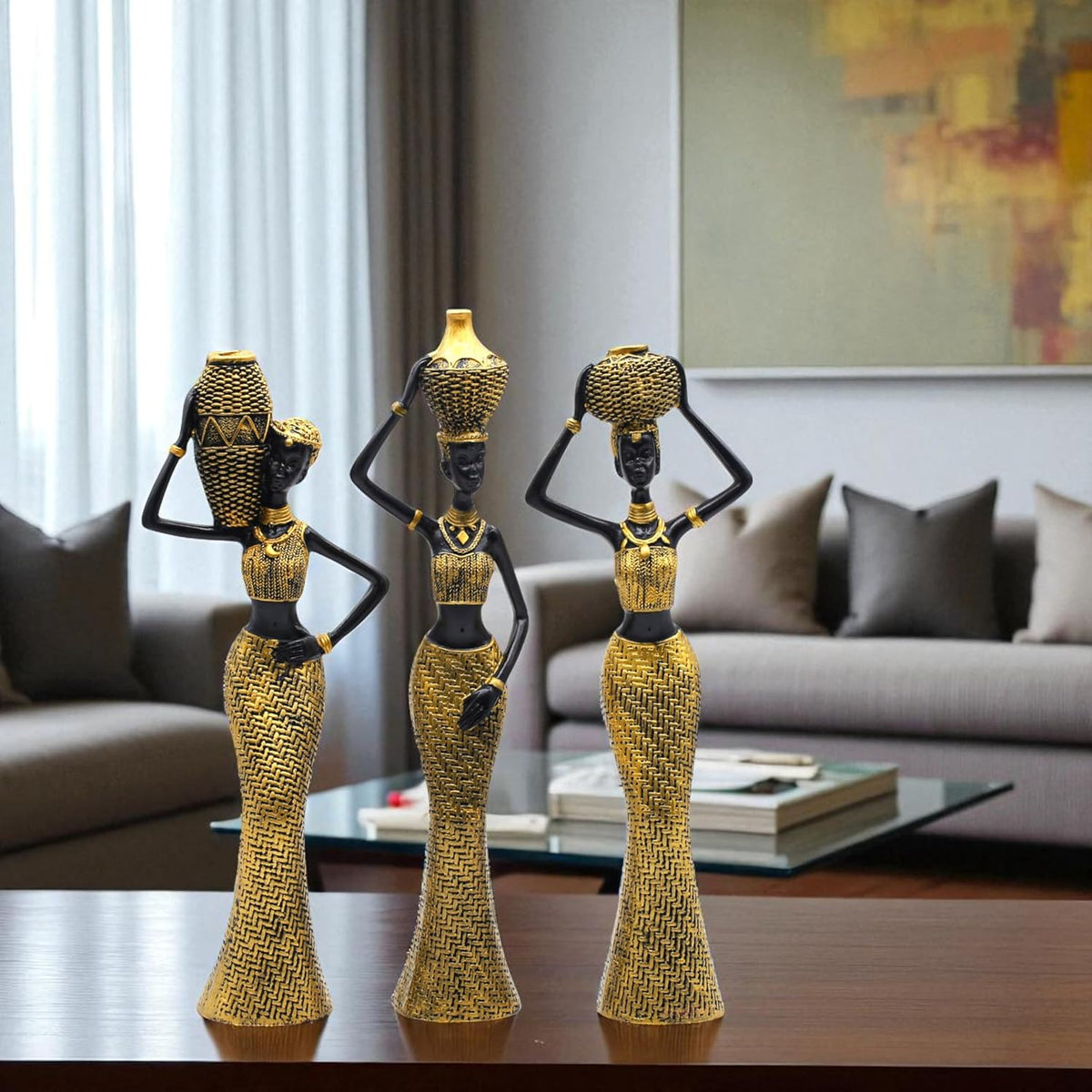 Vibrant Beautiful Finish Uniquely Hand Crafted Home Decor African Tribal Women Art Piece (Set of 3)