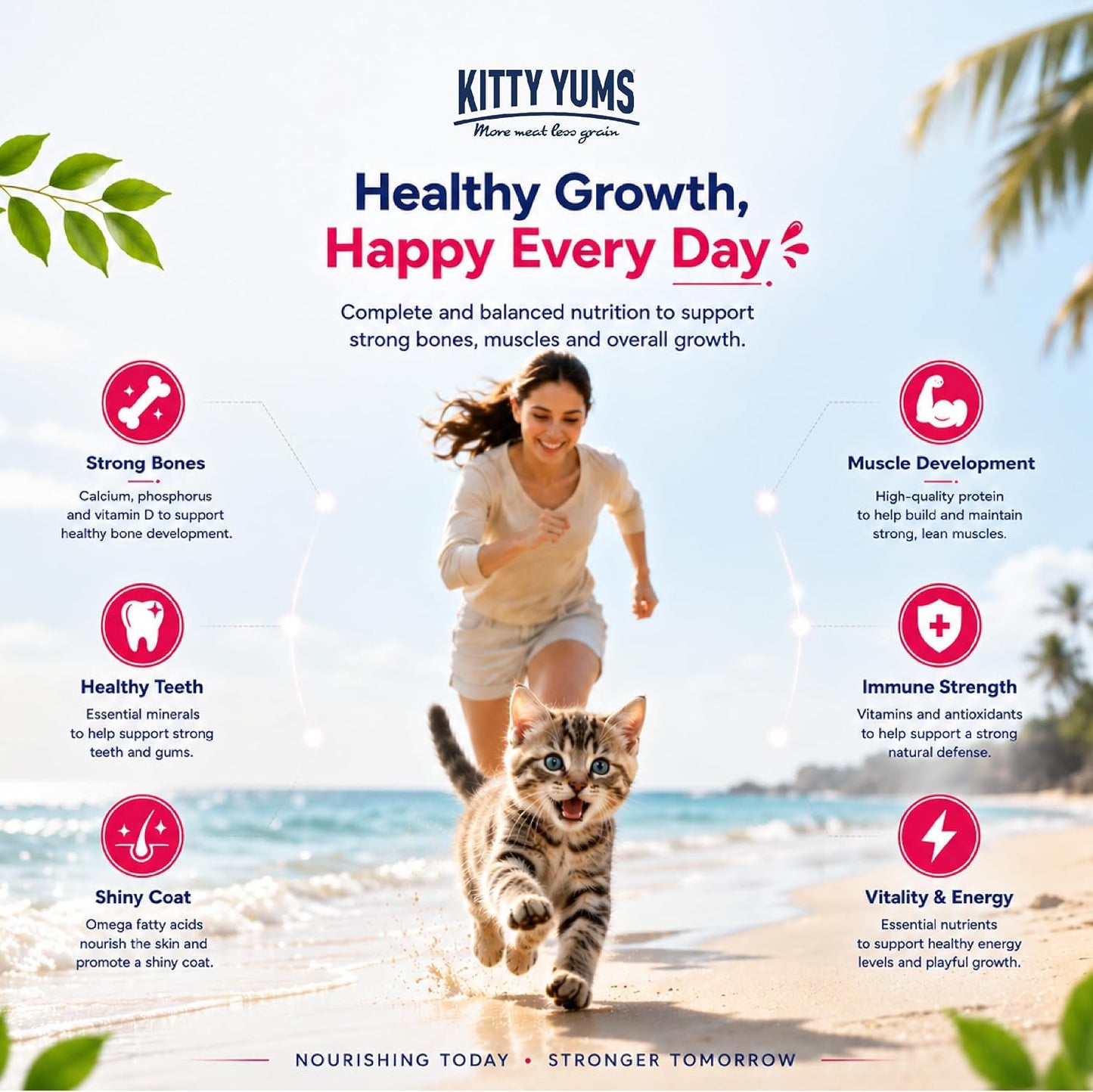 Kitty Yums Kitten (1-12 Months) Dry Cat Food 1.2kg Pack | Ocean Fish Flavour | Support Digestive Health | Strong Vision Development | Strong Immune System