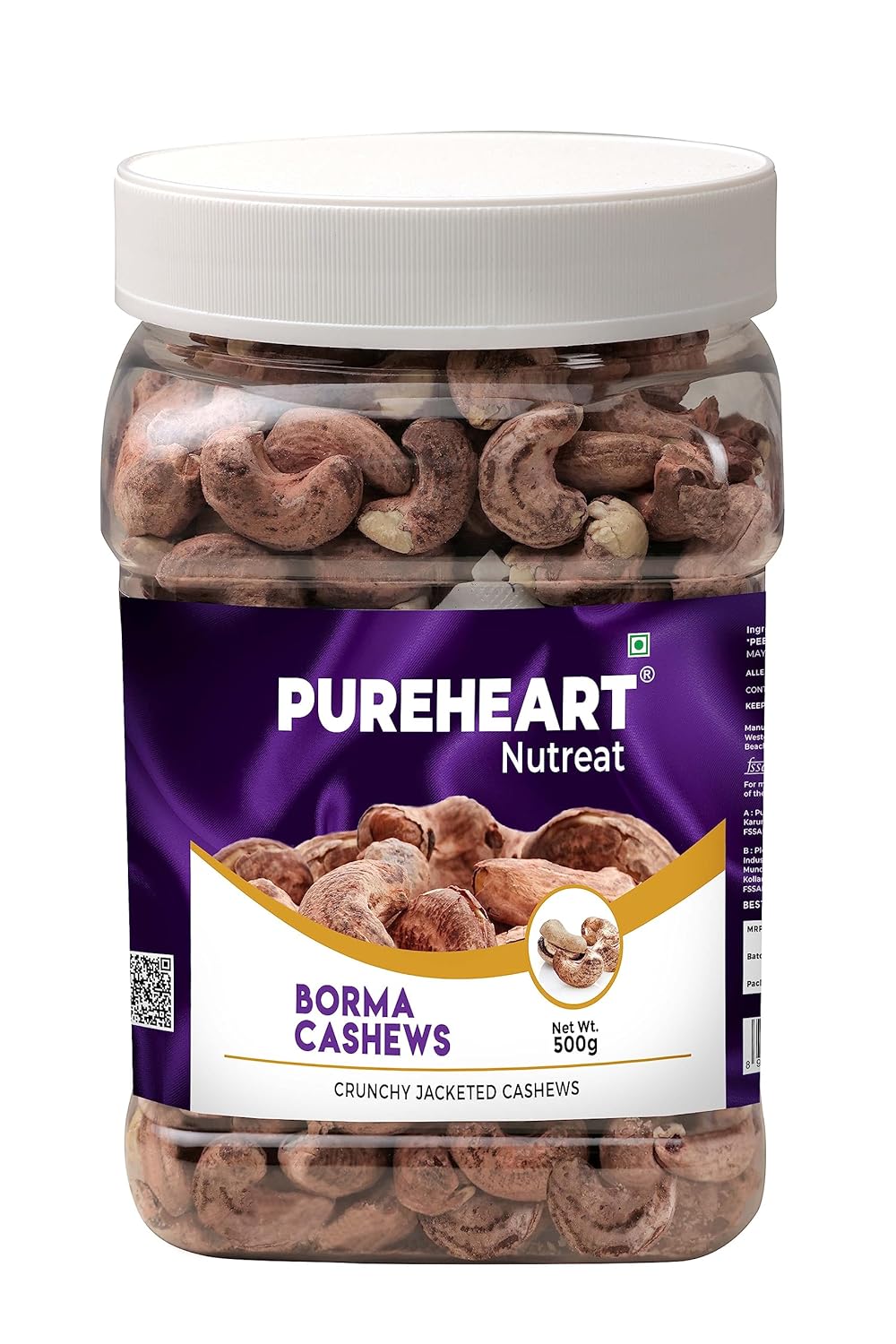 Pureheart Borma Cashews/Skin Unpeeled Cashews Natural Whole Kaju - Nutty Flavor Cashew Nuts with Skin