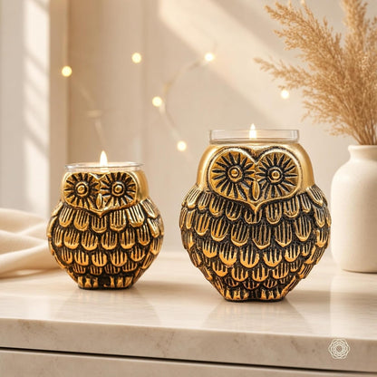 BEHOMA Metal Owls Votive Holder Mother and Child Set