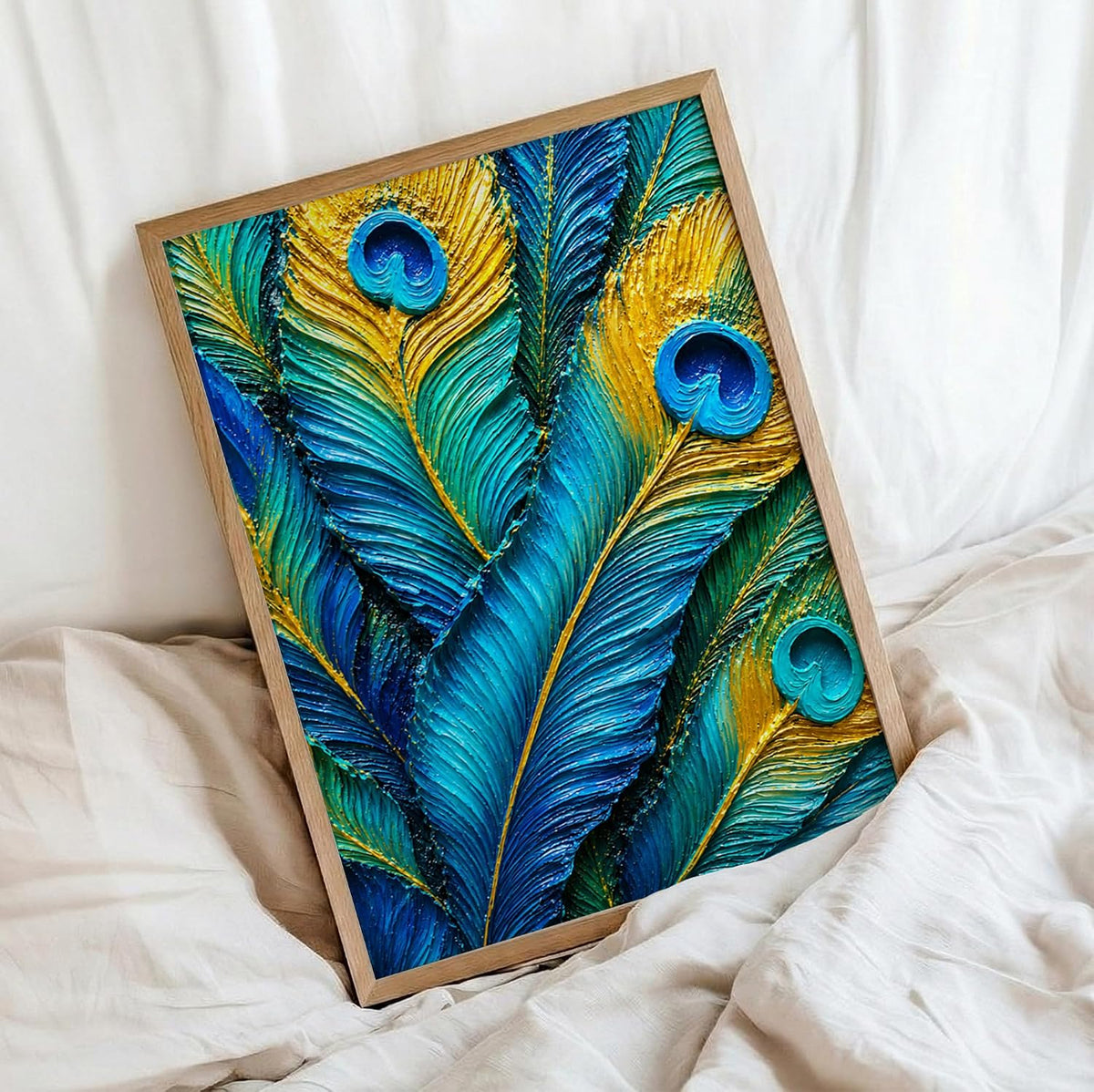 Peacock Feathers Framed Wall Art, Natural, 10x13 Inches