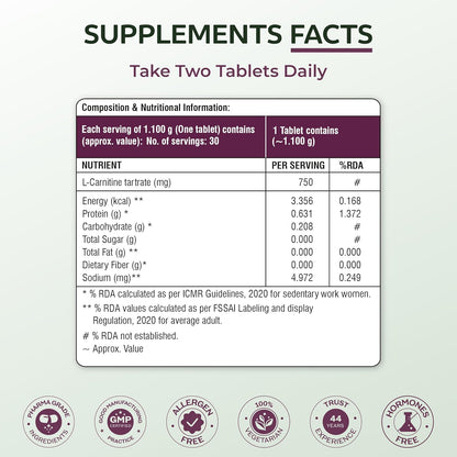 Arth Weight Management | Weight Control Supplement | L-Carnitine Tartrate 1500 mg | Metabolism Booster for Women | Emcure Pharmaceuticals Ltd. | 30 Veg Weight Management Tablet for Women