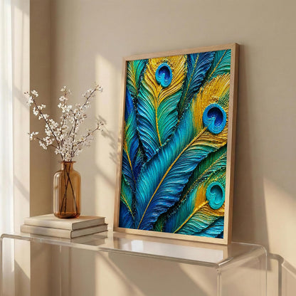 Peacock Feathers Framed Wall Art, Natural, 10x13 Inches