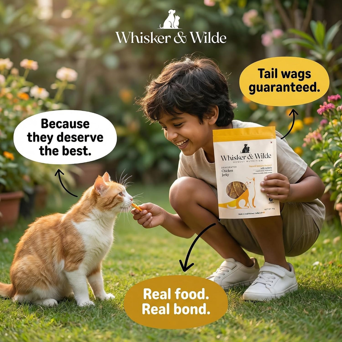 Whisker and Wilde Dehydrated Chicken Jerky | Cat Treats | Natural Immune Support with Turmeric | Anti-Inflammatory | Training and Reward | Dental Chew | No Preservatives | All Life Stages | 70g