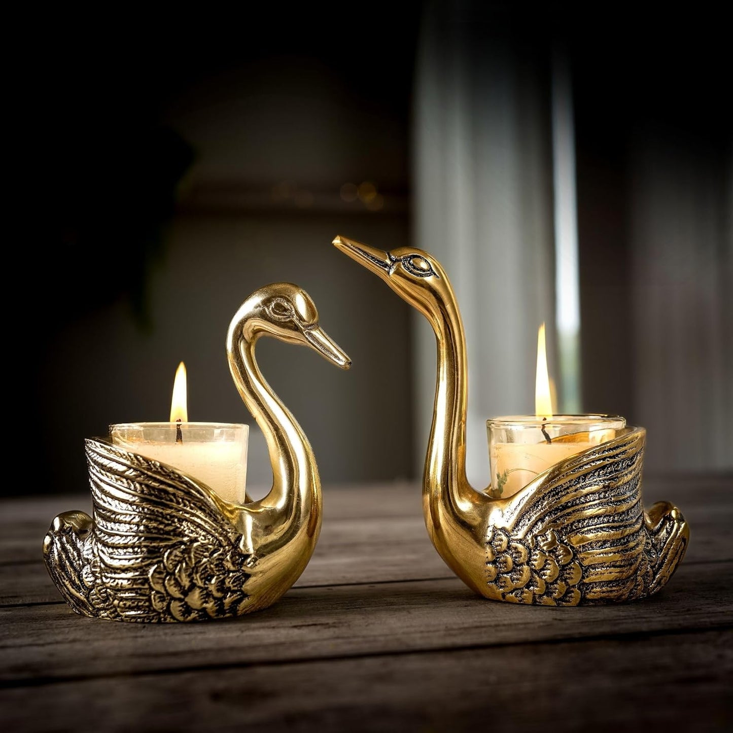 BEHOMA Pair of Swan Candle Holder with Giftbox for Home Decor, Gold