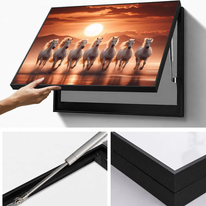 Electric MCB Box Cover Frame With Hydraulic Decorative Painting White 7 Running Horse Painting Electrical Panel box Cover, Switch Box Frame Will Fit Max 10x14 inch Switch Board, Outer Size 13X17 Inch