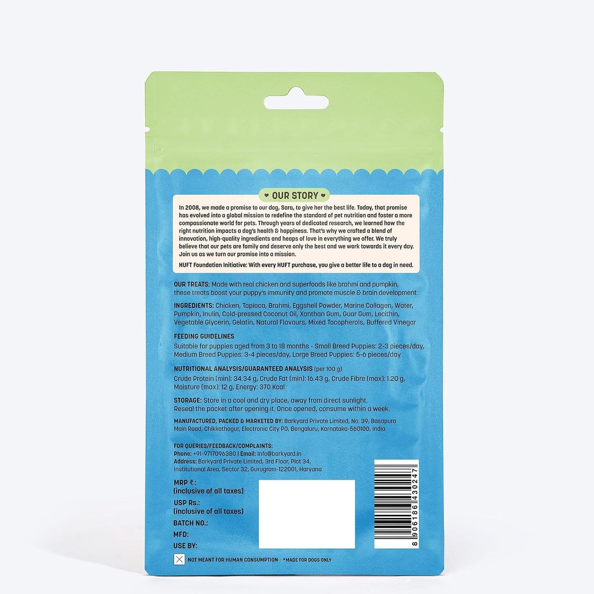 Yum Nums by HUFT Soft & Chewy Sticks - 70 gm| Chicken, Brahmi & Marine Collagen Puppy Treats | Healthy Dog Treats | Training Treats | High Protein, Joint Support