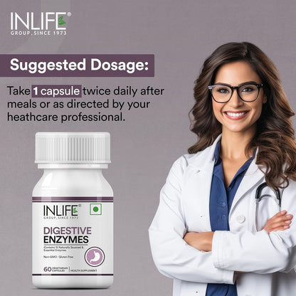 INLIFE Digestive Enzymes Supplement | Contains 12 Naturally Sourced & Essential Enzymes | Supports Healthy Digestion - 60 Vegetarian Capsules (Pack of 1, 60)