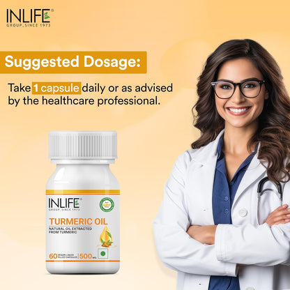 INLIFE Turmeric Oil Capsules, Faster Absorption than Extract, Antioxidant & Natural Detoxifier Supplement for Men & Women, 500mg – 60 Liquid Filled Vegetarian Capsules (Pack of 1)