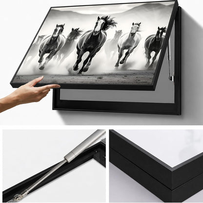 Electric MCB Box Cover Frame With Hydraulic Decorative Painting White 7 Running Horse Painting Electrical Panel box Cover, Switch Box Frame Will Fit Max 10x14 inch Switch Board, Outer Size 13X17 Inch