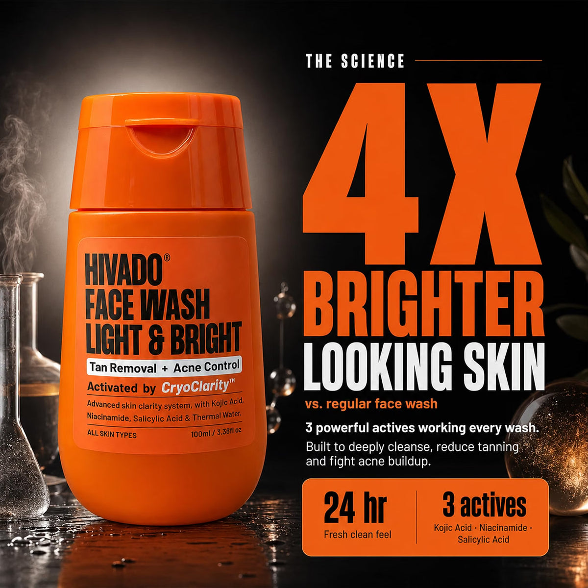 HIVADO Light & Bright Face Wash for Men 100ml | Kojic Acid, Niacinamide | Deep Cleansing, Oil Control & Brightening | For All Skin Types