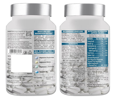 MuscleBlaze Magnesium Matrix, 60 Tablets 440mg Elemental Magnesium | Supports Performance, Recovery & Sleep