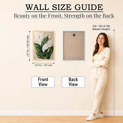 Modern Abstract 3D Textured Embossed Leaf Painting for Living Room, Green & White Tropical Leaf Motifs Rectangular Shape Framed Wall Painting for Home Decor (Size: 13x17 Inch)