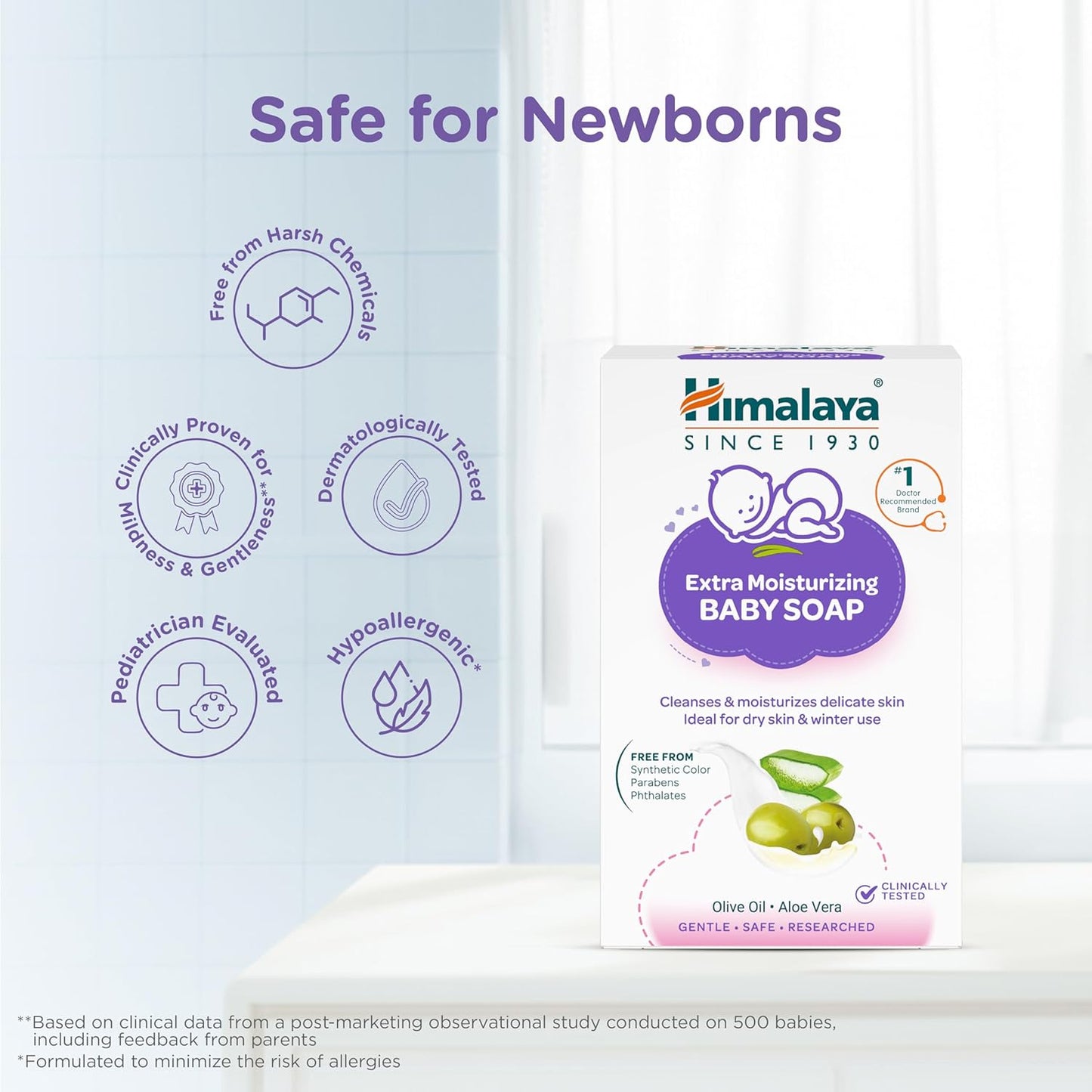 Himalaya Extra Moisturizing Baby Soap for Dry Skin - 125g | Helps Lock In Moisture With Aloe-Milk Moisture Complex of Almond & Olive Oil | Free From Harsh Chemicals | #1 Doctor Recommended Brand