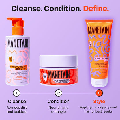 Manetain Hard Hold Curl Gel 100ml for Curly Hair & Wavy Hair | Strong Hold Curly Hair Gel for Women | Frizz Control, Long‑Lasting Definition & Shine | Humidity‑Resistant, Vegan, Silicone‑Free