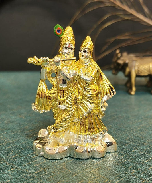 Gold Art India Two Tone (Gold &Silver Plated) Radha Krishna - for | Home | Office | Gifting | House Warming | Puja Room | Decor | Car Dashboard (Radha Krishna) (twotoneradhakrishna 3 inch)