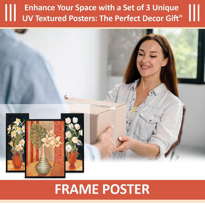 Wall Painting Frames For decor, Pictures Frame For Living Room, Home Decoration, Bedroom, Set of 3, 1pc- 23 x 30 cm, 2pc- 12.5 x 30 cm (Design 7)