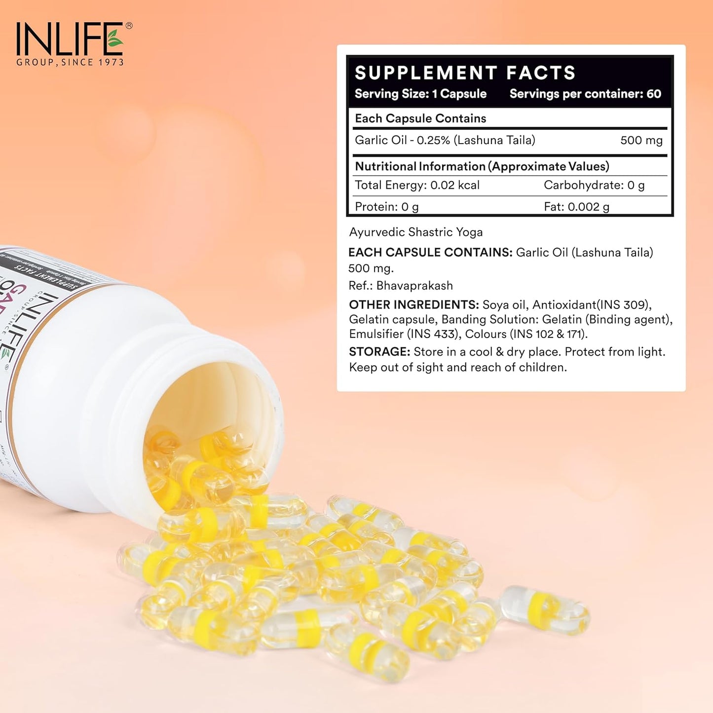INLIFE Garlic Oil Capsules for Heart Health and Immune Support for Men and Women - 60 Liquid Filled Capsules