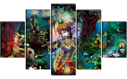 Radha Krishna wall Painting for Living Room | Painting for Wall Decoration | Wedding Gift for Couples | 3D Painting for Bedroom | Abstract Painting Set of 5 (75x45 cm) SAFPNLS32218