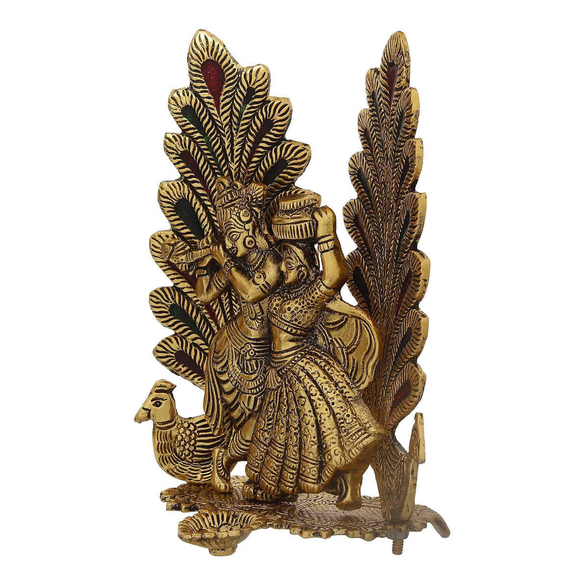 Decorative Golden Metal Radha Krishna Idol with Diya Decorative Showpiece for Home Decor Pooja Room Temple | Gift for Diwali Krishna Janmashtami Housewarming Wedding Birthday
