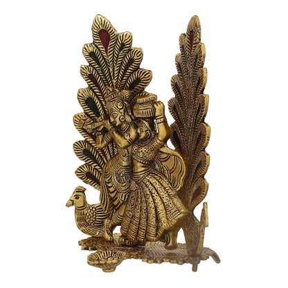 Decorative Golden Metal Radha Krishna Idol with Diya Decorative Showpiece for Home Decor Pooja Room Temple | Gift for Diwali Krishna Janmashtami Housewarming Wedding Birthday
