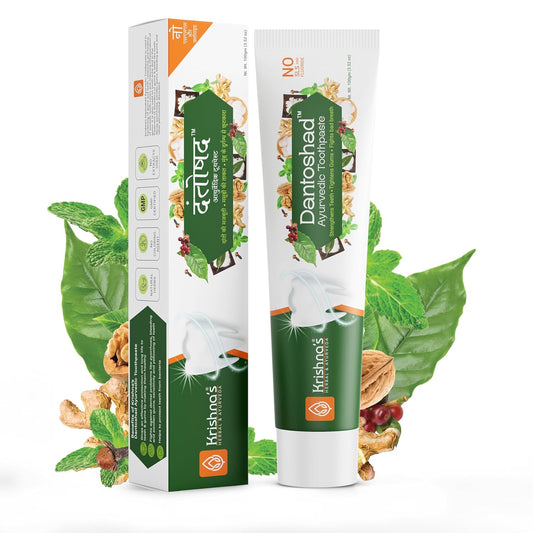 Krishna’s Dantoshad Ayurvedic Toothpaste With Goodness of 15 Herbs for Strengthens Teeth, Tightens Gum & Maintain Fresh Breath - 100 gm (Pack of 1)