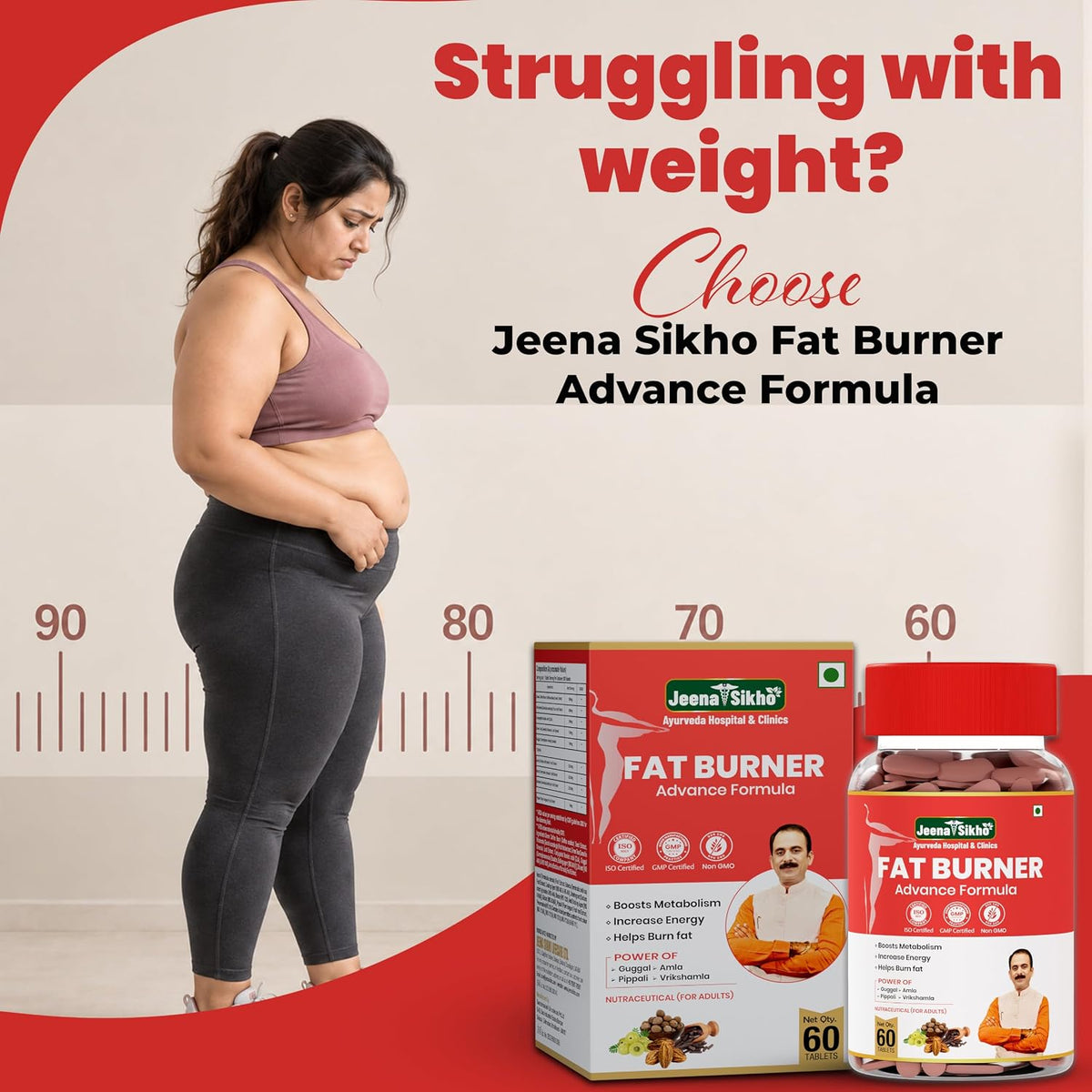 Jeena Sikho Fat Burner Advance Formula 60 Tablets, Ayurvedic Weight Loss Supplement for Men & Women, Helps Reduce Belly Fat & Improve Metabolism, With Amla, Guggul & Pipali
