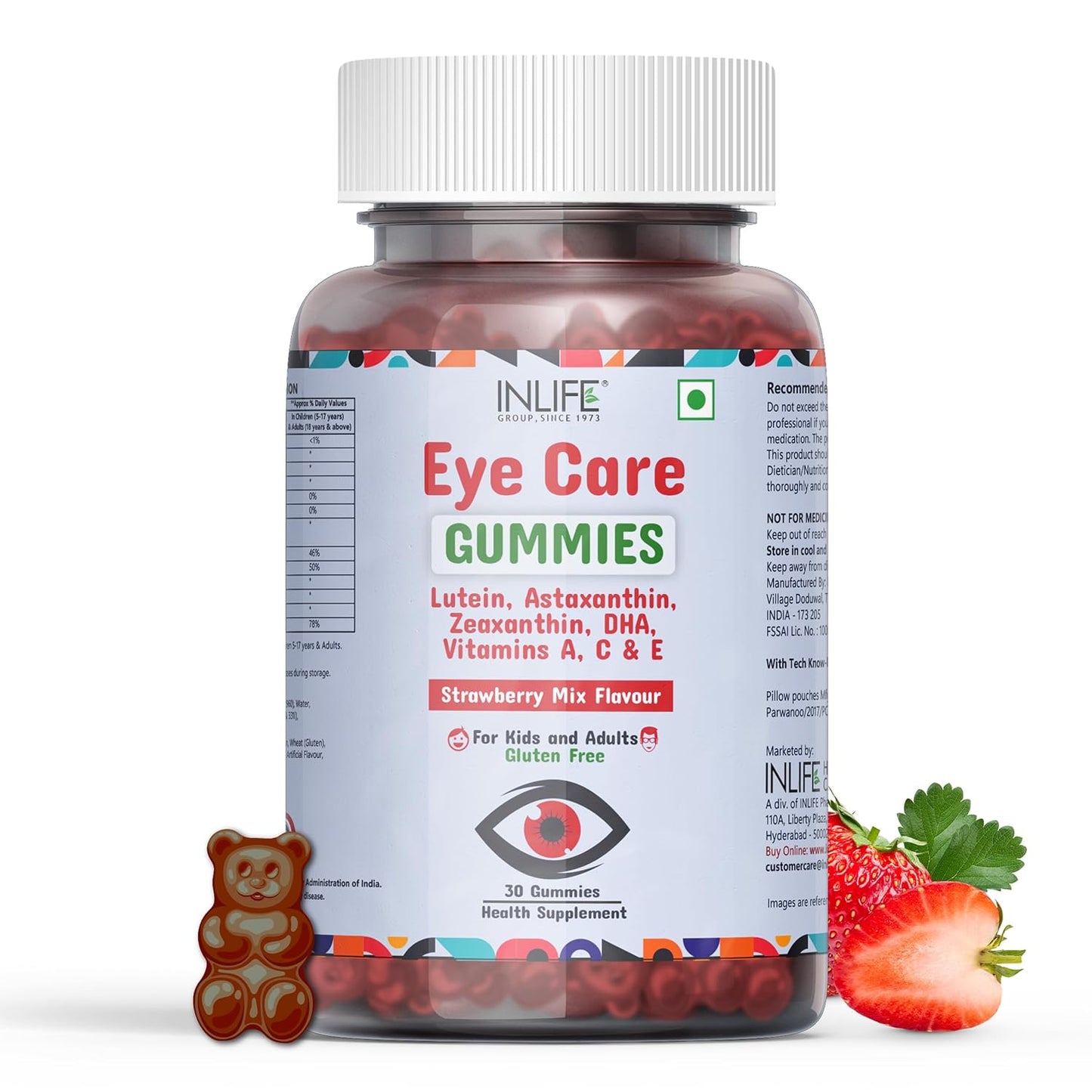 INLIFE Eye Care Gummies for Kids and Adults | Lutein and Zeaxanthin Supplement with Omega 3 Algal DHA, Astaxanthin, Vitamin A, C & E to Support Eye Health - 30 Gummies (Pack of 1)