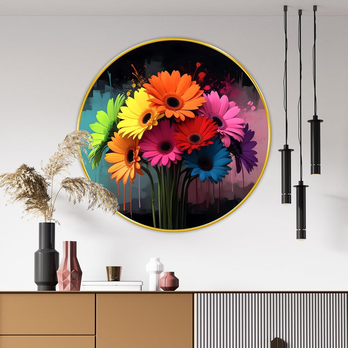 beautiful multicolor flower modern art Premium Sparkle lamination Golden Slim Frame 50.8 cm x 50.8 cm Large Size, For Home/Office/Hotel painting GRL109