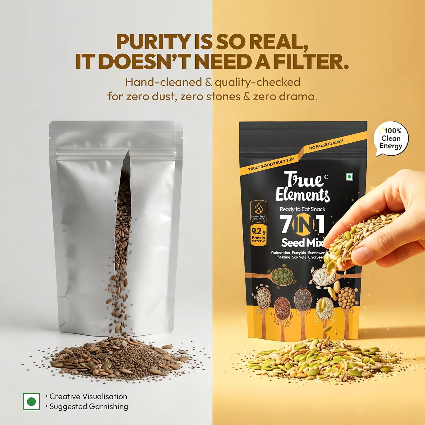 True Elements 7 in 1 Seeds Mix 500g | High Protein Blend | Diet Snack | Roasted Seeds