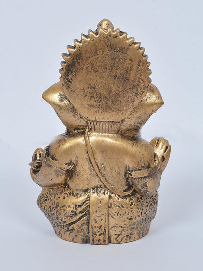 Classic Antique Gold Ganesha Idol with Decorative Foam Flower – 3.5 Inch Handcrafted Polyresin Ganpati for Car Dashboard, Home Mandir & Office – Metallic Finish Auspicious Gift (Antique Gold)