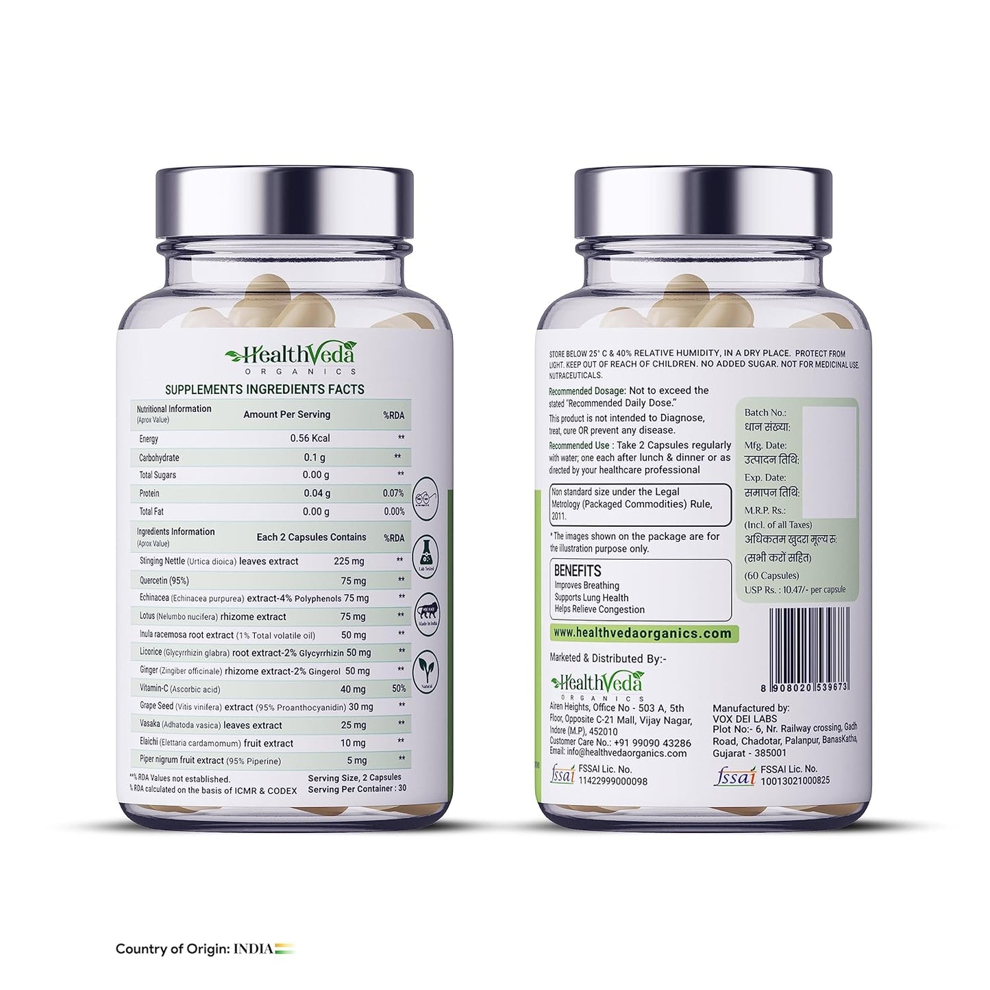Zephivo HEALTH VEDA ORGANICS PRIVATE LIMITED Lung Detox With Vitamin C & Grape Seed Extract | 60 Veg Capsules | Supports Healthy Breathing | For Detoxification Of Lungs & Immunity | For Both Men & Women