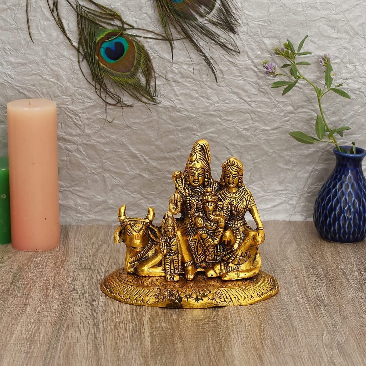 Brass Metal Lord Shiva Parvati Kartikeya and Ganesha Murti Shiv Family Parivar Idol Statue for Home Decor, Mandir,Temple, Gift, Showpiece 6.5 Inches Height