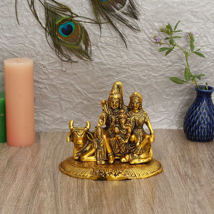 Brass Metal Lord Shiva Parvati Kartikeya and Ganesha Murti Shiv Family Parivar Idol Statue for Home Decor, Mandir,Temple, Gift, Showpiece 6.5 Inches Height